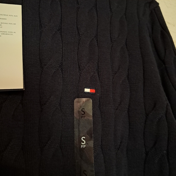 Tommy Hilfiger Mens Cable Knit Sweater Navy Blue Size Small Crew Neck NWT - Picture 4 of 6